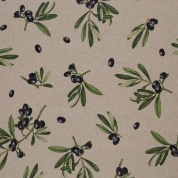 50x70 cm Zuschnitt Baumwolle beschichtet Olivenzweige auf Natur by Swafing